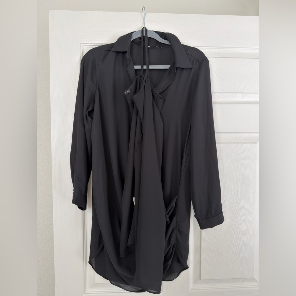 Drape Button Front Mini in Black KRISA - image 4